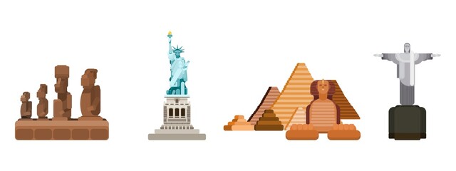 statues from different parts of the world. vector