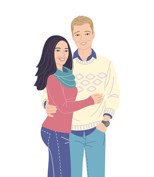 Young Couple in Love Vector Flat Illustration