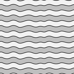 Curves seamless pattern. Jagged stripes ornament. Linear waves motif. Curved lines print. Striped background. Broken line shapes wallpaper. Wavy stripe figures. Ethnical textile print. Vector art.