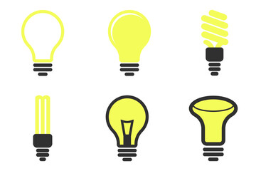 Light bulb icons set in black and yellow color isolated on white background. Vector illustration. lighting and light, idea and insight