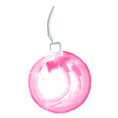 Watercolor Christmas and New Year ball toy with snowflakes. For postcard, invitation card, present box decoration. Gives good mood and joy. Vector.