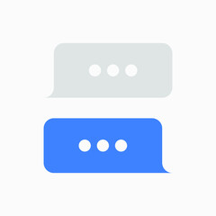 A vector symbol of two message bubbles for a messaging app with three dots on a white background.