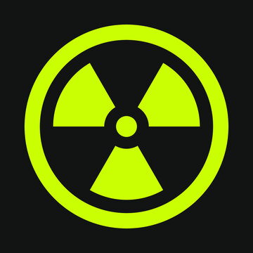 A yellow vector icon of radiation isolated on black background.
