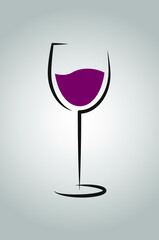 A vector illustration of red wine in a glass on a grey background.