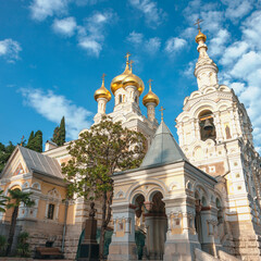 Fototapeta na wymiar the beautiful facade of the Alexander Nevsky Cathedral. Yalta. Russia