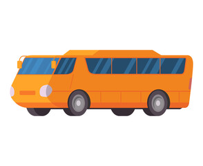Yellow city bus. Vector illustration flat style. Public transport.Vehicle side view.Tourist intercity modern bus.Isolated on a white background.