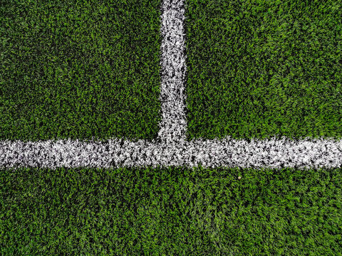 artificial turf and white line close-up, selective focus, background image