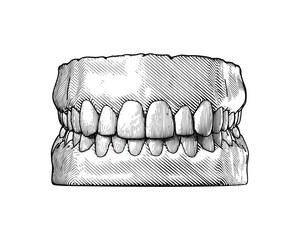 Vintage human tooth and gum illustration on white BG