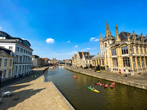 Kayaks on the Leie canal