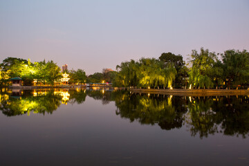 Fototapeta na wymiar A calm evening at a park in Kunming, China