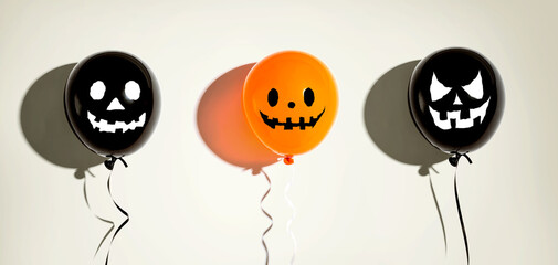 Halloween balloon ghosts with happy faces - flat lay