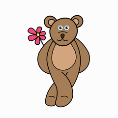 Fototapeta premium funny bear carrying a flower behind its back vector illustration