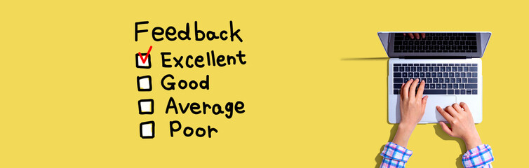 Feedback with woman using a laptop computer