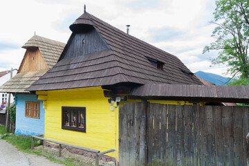 Fototapeta na wymiar Multicolored national houses of mountain Slovakia