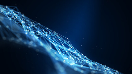 Abstract futuristic low poly technology background, geometry triangles with connected dots and lines. Virtual network structure, 3D render.