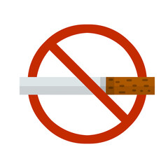 No Smoking sign. Crossed out cigarette in red circle. Rule and warning. Bad habit, and tobacco. Flat cartoon illustration