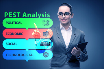 Business people in PEST analysis business concept