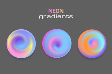 Abstract sphere neon colors gradients isolated on white background. Minimal circle blur ball 3d. Modern liquid geometry. Planet set.