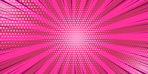 Pop art pink comics book cartoon magazine cover. Cartoon funny retro pattern strip mock up. Vector halftone illustration. Vintage backdrop for comic superhero text, speech bubble, message.