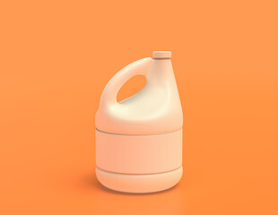 white plastic bleach container on yellow orange background, flat colors, single color, 3d rendering, against covid-19 - obrazy, fototapety, plakaty