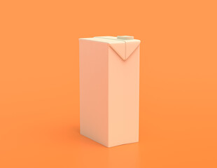 white carton milk and fruit juice container package, plastic object in yellow orange background, flat colors, single color, 3d rendering