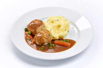 meatballs with mashed potato and vegetables