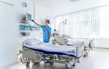 Interior hospital design concept. Interior of resuscitation chamber in modern clinic. Modern ward...