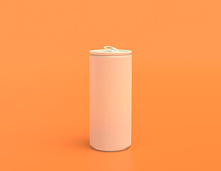flat color white plastic tall soda can in yellow orange background, monochrome, single color, 3d rendering