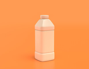 white single color plastic milk or juice container in yellow orange background, flat colors, 3d rendering