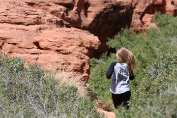 Fototapeta premium Woman running in the rocks of southern, Utah