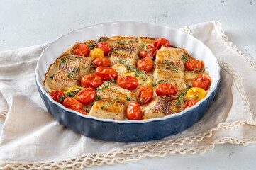 Baked cod with cherry tomatoes