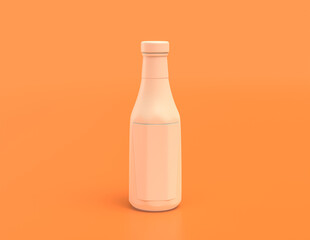 white plastic ketchup bottle in yellow orange background, flat colors, single color, 3d rendering