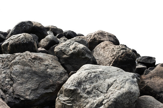 Heap of dark stones isolated on white background