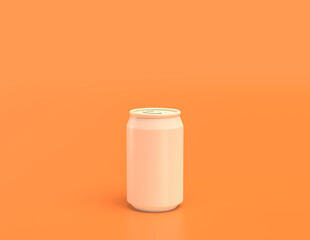 flat color white plastic soda can in yellow orange background, monochrome, single color, 3d rendering