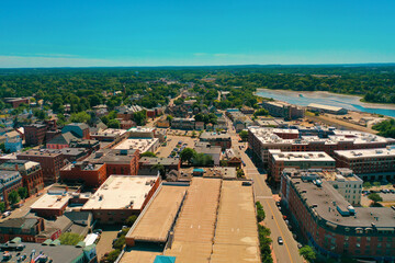 Fototapeta na wymiar Aerial Drone Photography Of Downtown Portsmouth, NH (New Hampshire) During The Summer