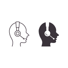 Call center icon Vector. Head profile silhouettes with headphones