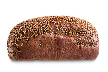 Rye bread with coriander sprinkled on a white isolated background