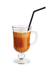 Ice coffee in a double-walled glass isolated on white