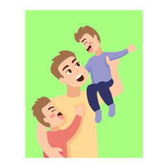 Isolated father day sons baby cartoon - Vector