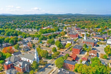 Fototapeta premium Aerial Drone Photography Of Downtown Rochester, NH (New Hampshire) During The Fall