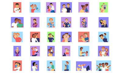 Isolated set group of father and sons cartoon - Vector