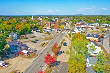 Aerial Drone Photography Of Downtown Rochester, NH (New Hampshire) During The Fall