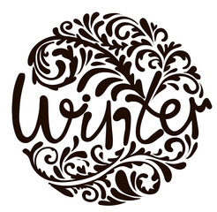 Lettering. The word winter is drawn in the form of a circle with monograms in black. Isolated on a white background. Stock vector illustration.