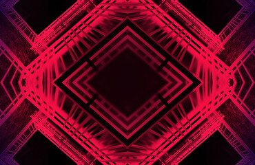 Dark tunnel light, neon light, reflection in water. Abstract futuristic modern neon background. 3D illustration.