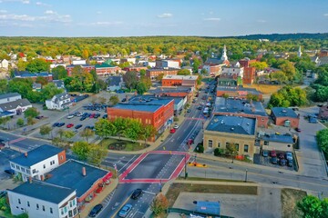 Aerial Drone Photography Of Downtown Rochester, NH (New Hampshire) During The Fall