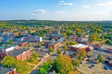 Fototapeta na wymiar Aerial Drone Photography Of Downtown Rochester, NH (New Hampshire) During The Fall