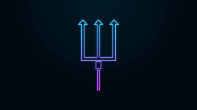 Glowing neon line Neptune Trident icon isolated on black background. 4K Video motion graphic animation