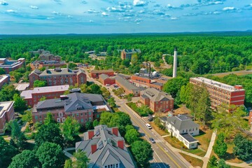 Aerial Drone Photography Of Downtown Durham, NH (New Hampshire) During The Summer