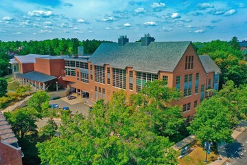 Aerial Drone Photography Of Downtown Durham, NH (New Hampshire) During The Summer