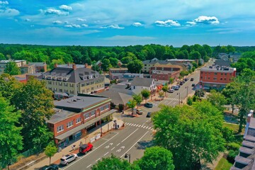Aerial Drone Photography Of Downtown Durham, NH (New Hampshire) During The Summer